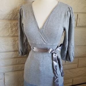 Light Grey Beautiful Plunge Neck Line Cinch Waist